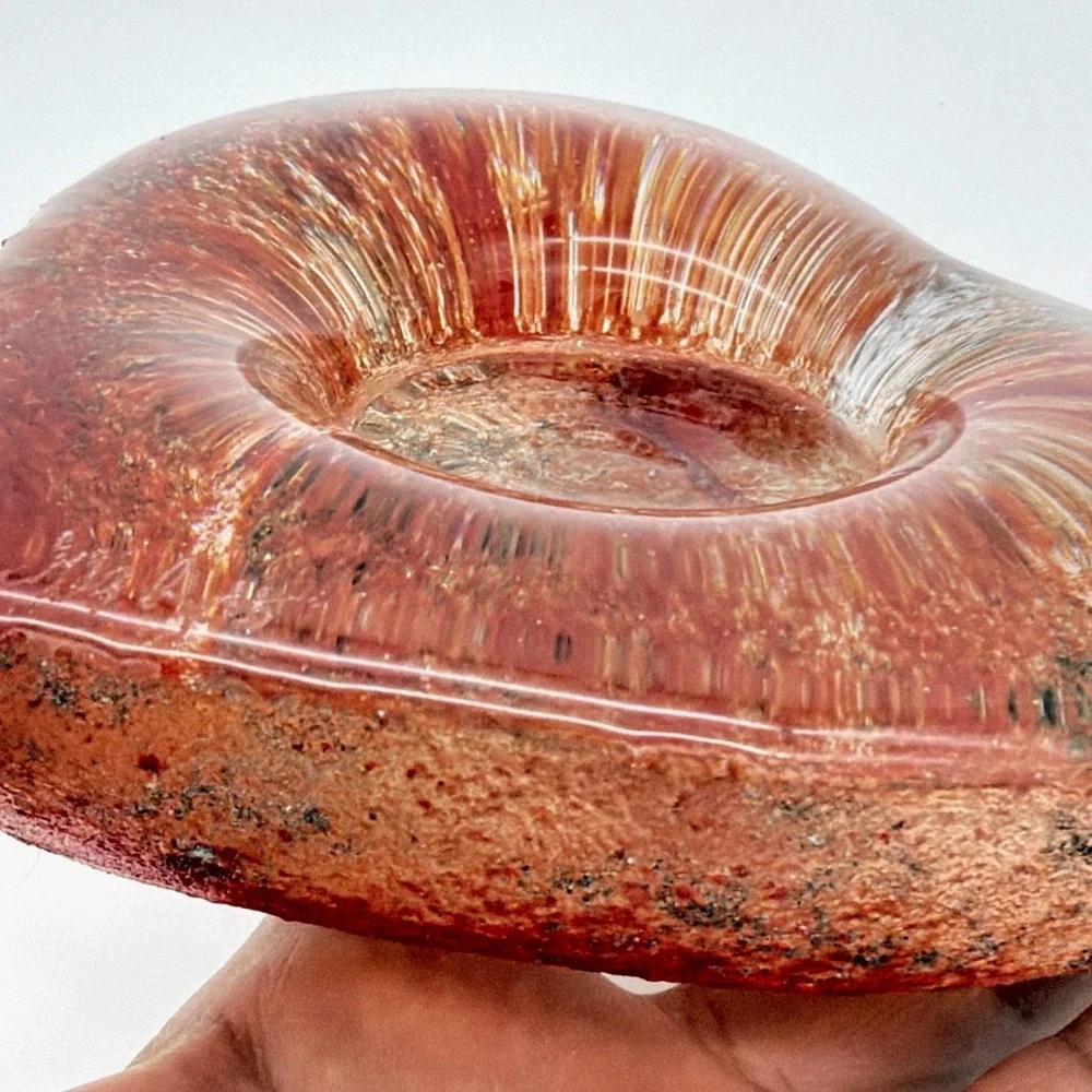 Art Glass Heart Paperweight Red Orange Swirled Mottled Maka 78